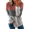 thumbnail image 1 of Tuphregyow Clearance Womens Tops Dressy Matching T-Shirt Tummy Hiding Round Neck Long Sleeve Color Block Comfy Casual Plus Size Tunic Top For Ladies Pink S, 1 of 3