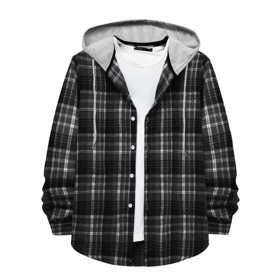 Tuphregyow Coat for Men Lounge Loose Button Down Plus Size Tartan Coats Trendy Blazer Drawstring Hoodies Long Sleeve Puffer Shacket Jacket Trench Plaid Gray S