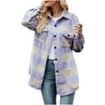 thumbnail image 1 of Tuphregyow Coat for Women Tartan Coats Lounge Boyfriend Button Down Bust Pocket Tops Cardigan Lapel Trendy Blazer Long Sleeve Puffer Shacket Jacket Trench Plaid Purple S, 1 of 9