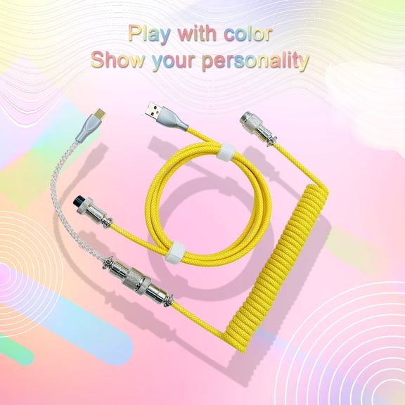 Tuphregyow Coiled USB C Cable For Gaming Keyboard RGB Double-Sleeved Mechanical Keyboard Cable With Detachable Metal 1.5M USB-C To USB-A Yellow