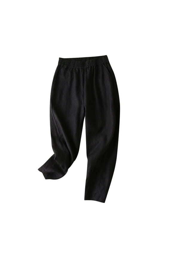 Culottes for Women Wide Leg Gaucho Pants Capris for Women High Waist Palazzo for The Beach Or The Whole Summer Cotton Linen Plus Size Pants Black XXXL