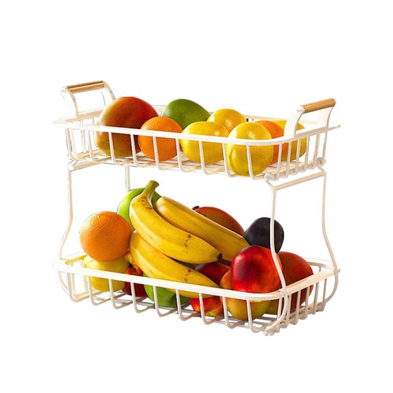 Tuphregyow Detachable 2-Tier Metal Wire Fruit Basket Stand for Kitchen Counter - Bread, Vegetable, and Produce Storage Bowl Holder White