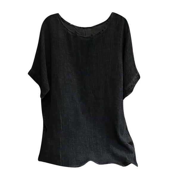 Tuphregyow Discount Womens Tops Comfy Casual Round Neck Short Sleeve Solid Color Dressy Blouse Oversized Pullover Irregular Hem Tummy Hiding Plus Size