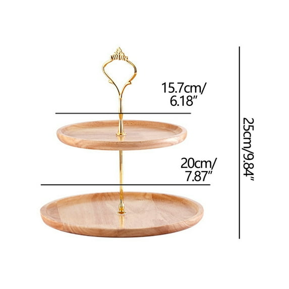 Tuphregyow Elegant Double-Layer Wooden Cake Stand Perfect for Dessert Display and Home Decoration, Multi-Purpose Serving Tray for Fruits, Snacks, and More Beige