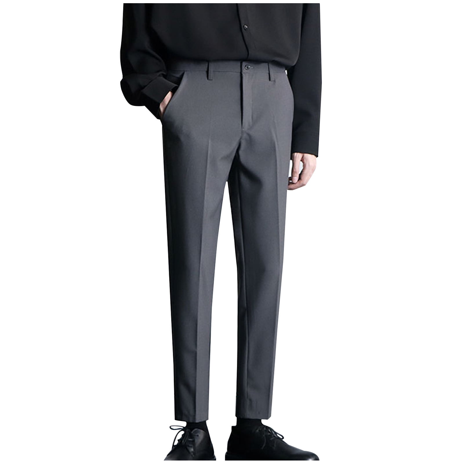 Tuphregyow Men Fashion Stretch Dress Pants Business Straight Leg Slim Dress  Pants Solid Casual Flat Front Tapered Dress Pants Comfy Trendy Dark Gray 40  - Walmart Business Supplies