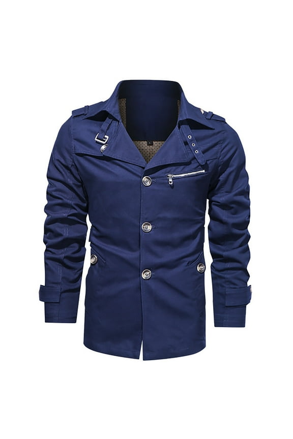 Men Fleece Jacket Trendy Solid Warm Fall Winter Outwear Hiking Casual Long Sleeve Lined Zip Up Flannel Coat Blue XL