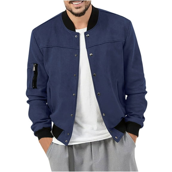 Tuphregyow Men Fleece Jacket Warm Fall Winter Outwear Fashion Casual Long Sleeve Lined Button Down Flannel Coat Solid Trendy Blue S