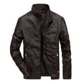 thumbnail image 1 of Tuphregyow Men Leather Jackets Motorcycle Lapel Solid Trendy Faux Bomber Jacket Zip-Up Lightweight Winter Slim Biker Coat Coffee XXXXL, 1 of 2