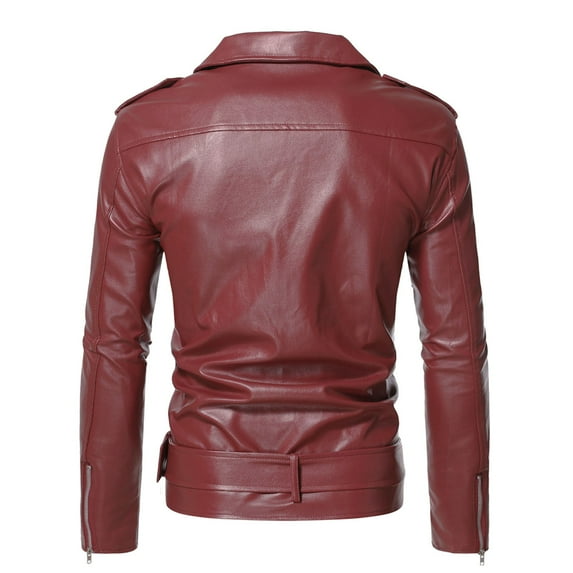 Tuphregyow Men Leather Jackets Zip-Up Casual Winter Slim Biker Coat Motorcycle Lapel Faux Bomber Jacket Solid Trendy Red M