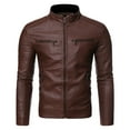 thumbnail image 1 of Tuphregyow Men Leather Jackets Zip-Up Slim Biker Coat Lightweight Winter Motorcycle Lapel Faux Bomber Jacket Solid Trendy Coffee XXXXL, 1 of 4