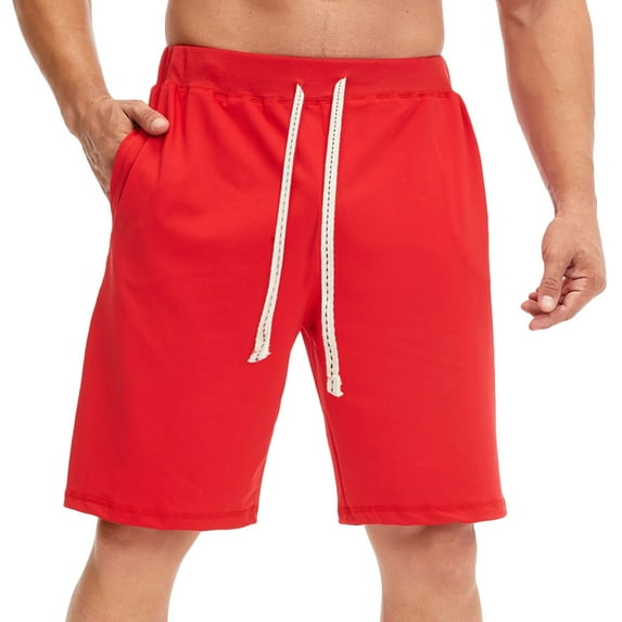 Tuphregyow Men Lightweight Multi Comfy Shorts Leisure Basketball Training Shorts Loose Quick Dry Workout Shorts Elastic Athletic Hiking Knee Length Shorts with Pockets Solid Red S