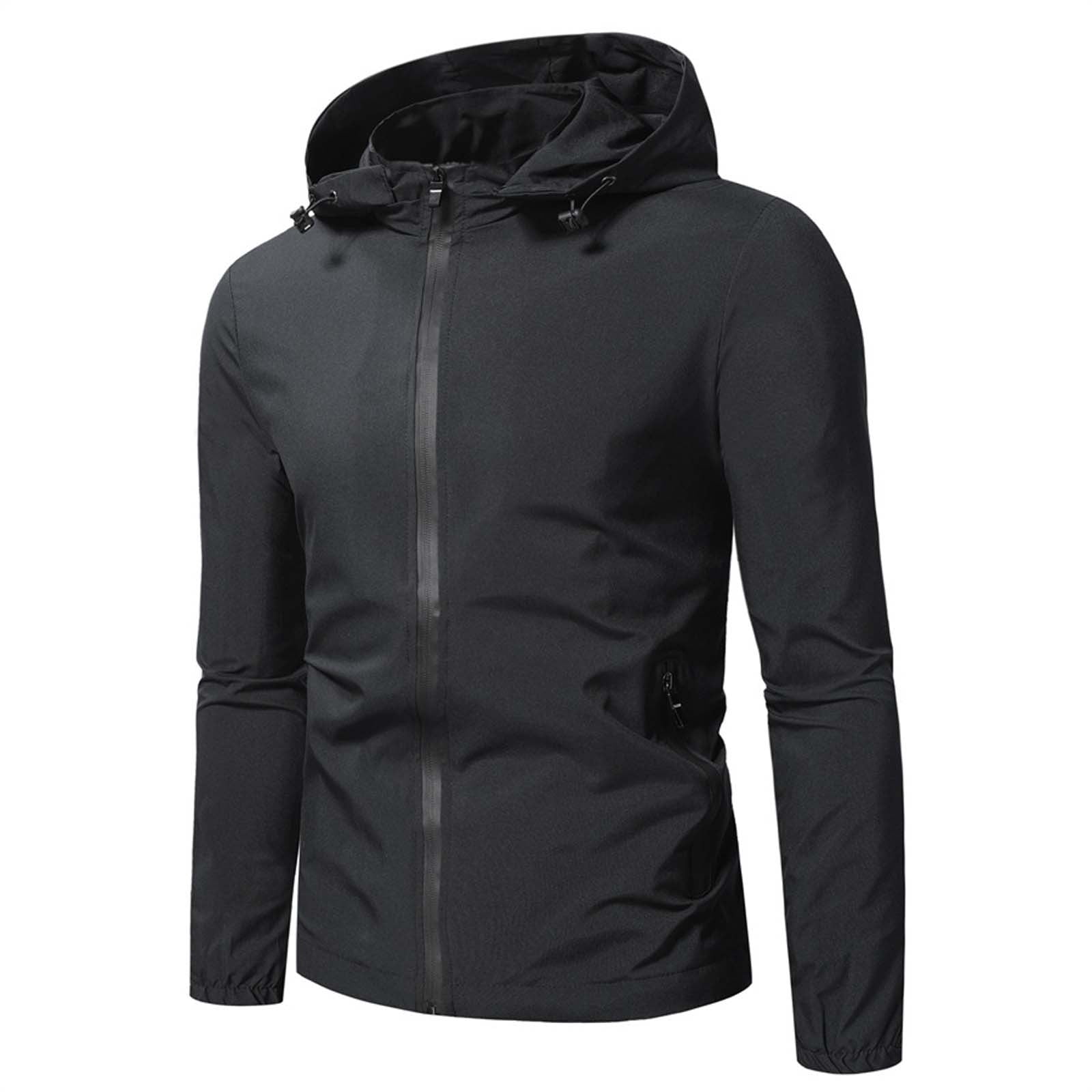 Tuphregyow Men Packable Rain Jacket with Hood Hiking Cycling Bike Hiking Jacket Windbreaker