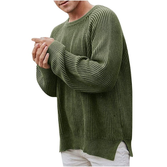 Tuphregyow Men Ribbed Slim Knitted Pullover Long Sleeve Knit Pullover Oversized Solid Crew Neck Sweater Chunky Lightweight Comfy Casual Fall Winter Warm Sweaters Trendy Army Green XXL