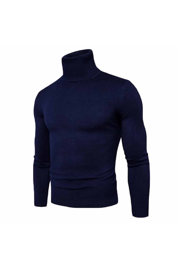 Men Ribbed Slim Knitted Pullover Turtle Neck Sweater Trendy Solid Comfy Chunky Casual Fall Winter Warm Sweaters Long Sleeve Knit Pullover Oversized Blue L