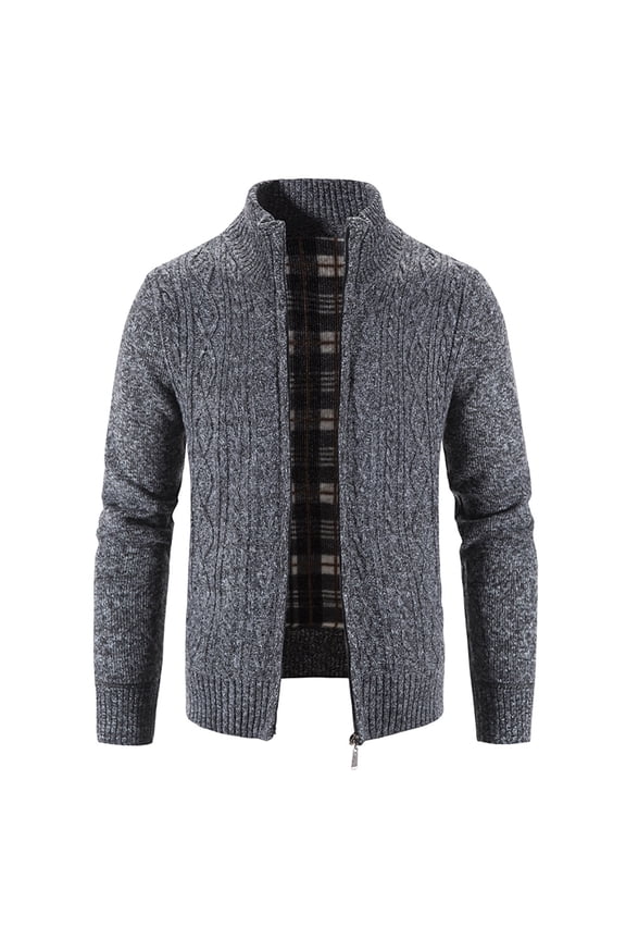 Men Shawl Collar Cardigans Casual Long Sleeve Zip Down Solid Trendy Open Front Sweaters Chunky Winter Outwear Slim Knit Sweater Pockets Gray M