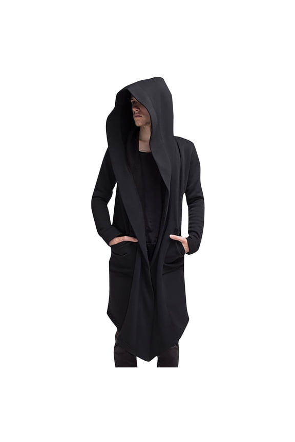 Men Shawl Collar Cardigans Hooded Open Front Sweaters Winter Outwear Warm Casual Long Sleeve Slim Knit Sweater Pockets Solid Trendy Black XXL