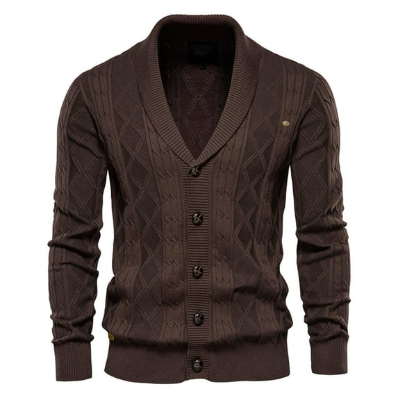 Tuphregyow Men Shawl Collar Cardigans Slim Knit Sweater Pockets Solid Trendy Open Front Lightweight Sweaters Winter Outwear Casual Long Sleeve Button Down Coffee XXXL