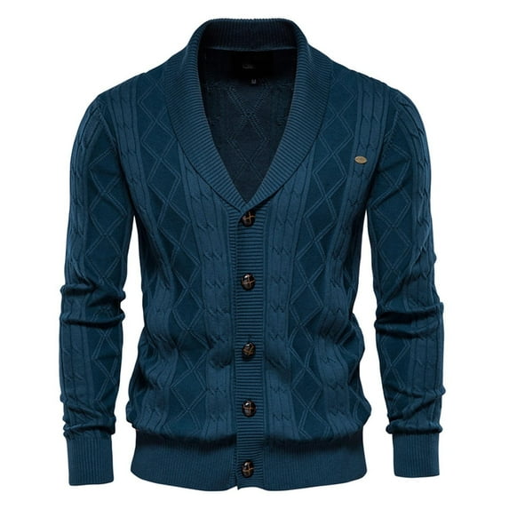 Tuphregyow Men Shawl Collar Cardigans Slim Knit Sweater Pockets Solid Trendy Open Front Lightweight Sweaters Winter Outwear Casual Long Sleeve Button Down Blue XXL