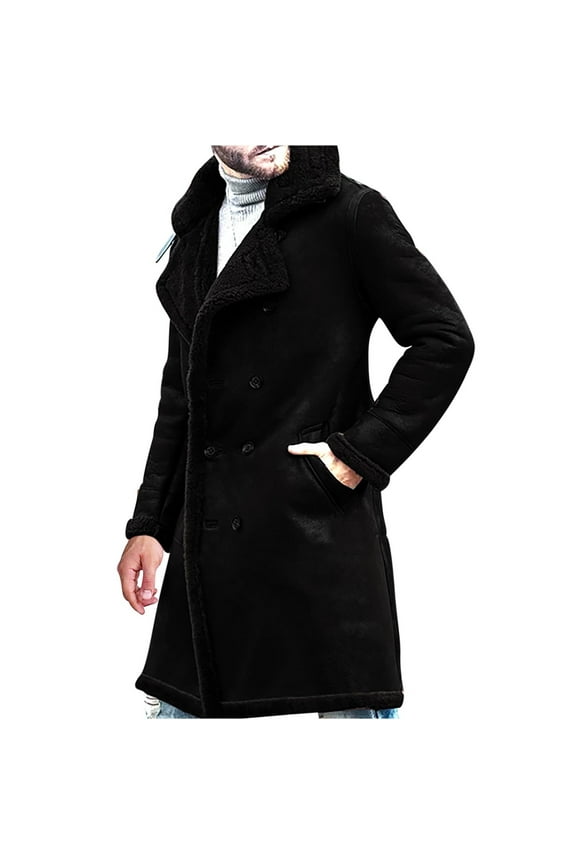 Men Trench Coat Button Down Wool Top Pea Coat Solid Trendy Winter Open Front Lightweight Long Length Winter Long Single Breasted Black XXXXXL