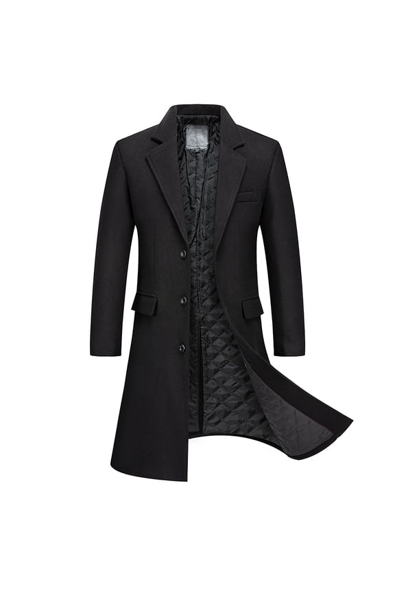 Men Trench Coat Single Breasted Fashion Business Overcoat Trendy Winter Warm Coat Wool Slim Top Coat Lapel Solid Black M