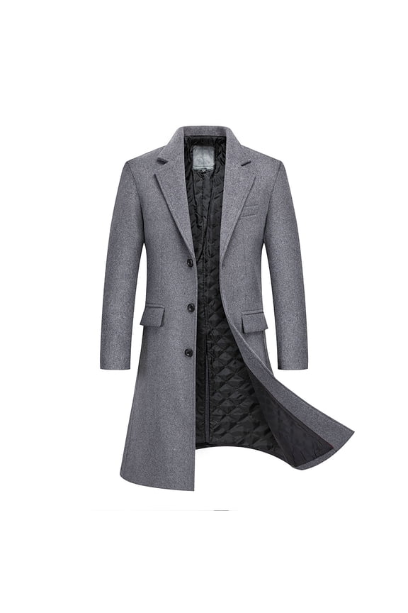 Men Trench Coat Single Breasted Fashion Business Overcoat Trendy Winter Warm Coat Wool Slim Top Coat Lapel Solid Gray XXL