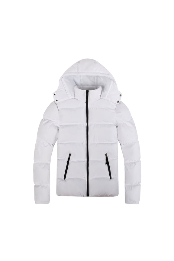 Men Warm Waterproof Puffer Jacket Windproof Winter Coat Hooded Solid Lightweight Warm Casual Packable Down Jacket Trendy Long Sleeve Zip Pockets White XXL
