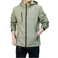thumbnail image 1 of Tuphregyow Men Waterproof Rain Jacket Trendy Solid for Hiking Travel Outdoor Packable Jacket Oversized Comfy Long Sleeve Pockets Lightweight Hooded Raincoat Khaki L, 1 of 5