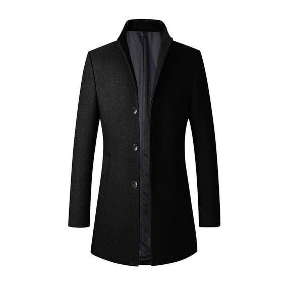 Tuphregyow Men Wool Pea Coat Wool Slim Top Coat Lapel Thermal Single Breasted Business Overcoat Trendy Winter Warm Coat Solid Black XL