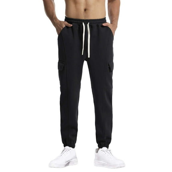 Tuphregyow Men's Athletic Cargo Pants Stretchy Sport Trousers with Pockets for Gym, Running, and Casual Wear Men Comfy Pants Black L