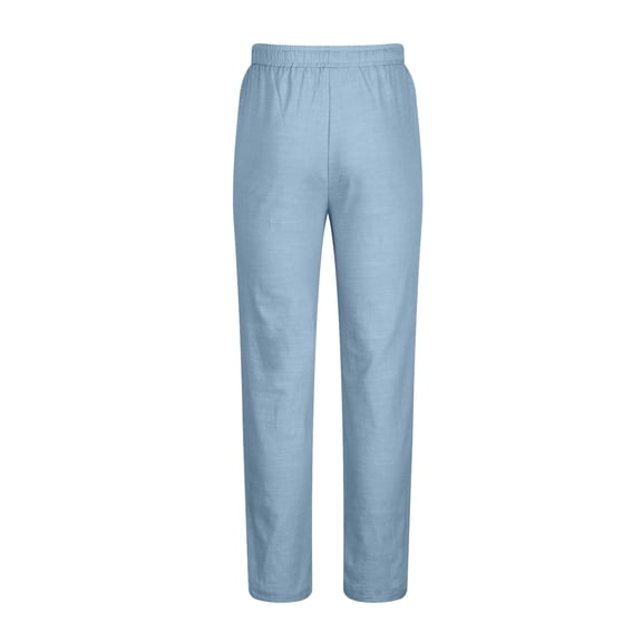 Tuphregyow Men's Athletic Leisure Linen Pants with Drawstring, Elastic Waist, and Pockets Men Fashion Loose Baggy Pants Light Blue L