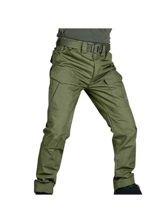 Men's Cargo Pants Multiple Pockets, Combat Trousers for Work, Classic Stretch Regular Fit, Comfortable Loose Pleated Casual Wear Army Green L
