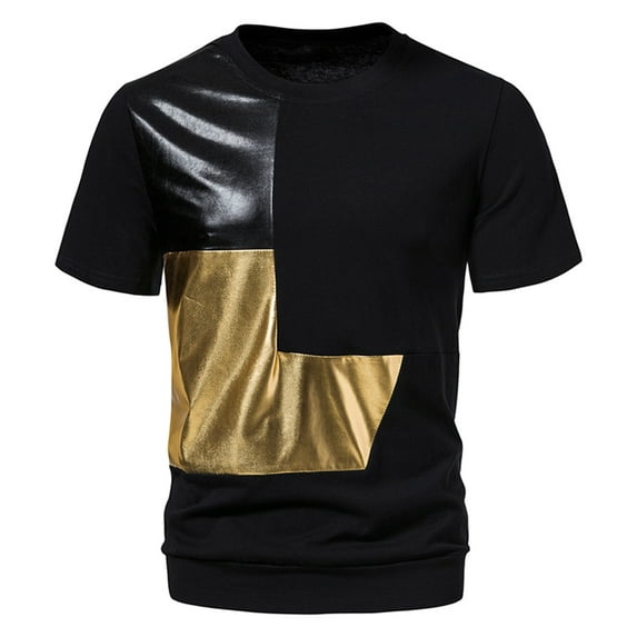 Tuphregyow Men's Casual Slim- Patchwork Short Sleeve Turndown Collar Pullover T-Shirt - Solid Color - Comfortable and Lightweight - Loose - Elastic - Stylish Top for Men Black L