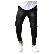 Tuphregyow Men's Distressed Streetwear Trouser Fashionable Long Pants with Classic Stretch Regular Comfort Slim Pleated Design for a Stylish and Versatile Casual Look Black XL