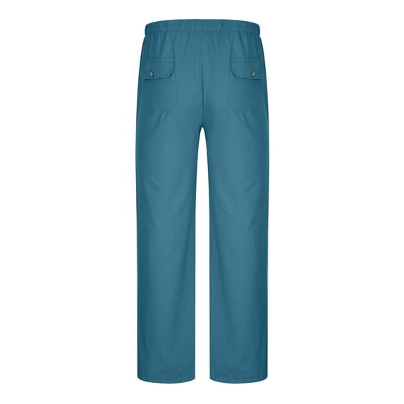 Tuphregyow Men's Drawstring Cotton Linen Pants Casual Gym Workout Track Pants with Pockets Solid Wide Leg Elastic Comfy Pants Sweatpants Loose Lightweight Blue XXXL