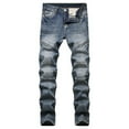thumbnail image 1 of Tuphregyow Men's High end Multi pocket Zipper Decor Trendy Slim Jeans Classic Stretch Regular Comfort, Slim Pleated Casual Trousers for a Stylish Look Blue XXXXXXL(42), 1 of 8