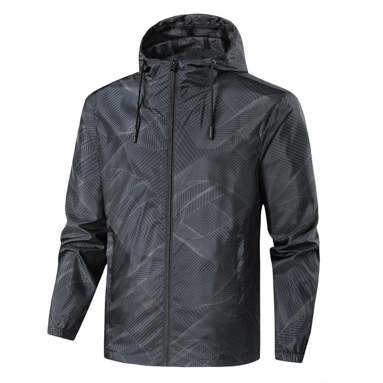 Tuphregyow Men's Outdoor Lightweight Windbreaker Jacket with Hood -  Versatile Hiking, Fishing, and Work Utility Jacket for Casual Wear Black  XXXL