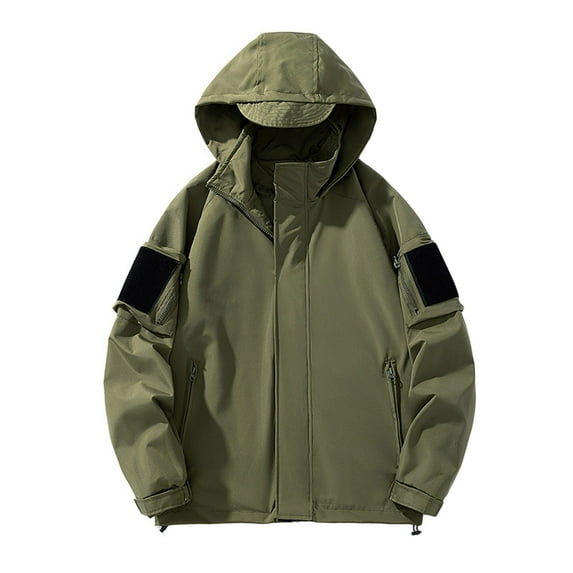 Tuphregyow Men's Outdoor Lightweight Windbreaker Jacket with Hood - Versatile Utility Jacket for Hiking, Fishing, and Casual Work Army Green XXL