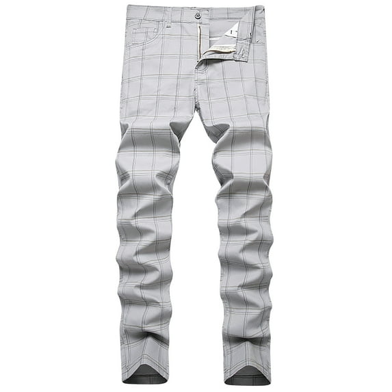 Tuphregyow Men's Plaid Cotton Chinos Pants Clearance Solid Stretch Slim Fashion Pants Skinny Fit Plaid Flat-Front Pants Leisure Business Dress Pants with Pockets Dark Gray M