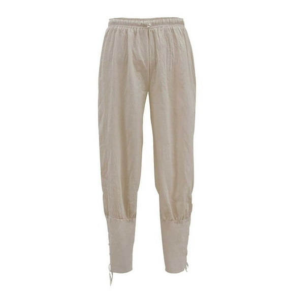Tuphregyow Men's Solid Elastic Waist Casual Pants Fashionable Crop Leggings with Classic Stretch, Regular Comfort, and Loose Pleated Style Perfect for Casual and Medieval inspired Looks Beige XXL