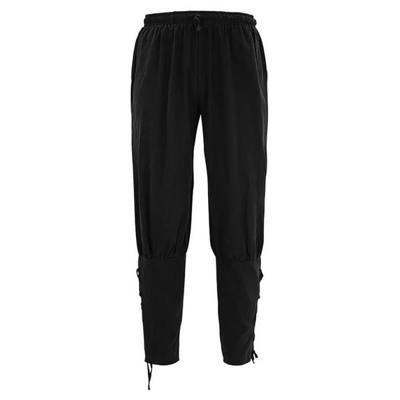 Tuphregyow Men's Solid Elastic Waist Casual Pants Fashionable Crop Leggings with Classic Stretch, Regular Comfort, and Loose Pleated Style Perfect for Casual and Medieval inspired Looks Black XXL