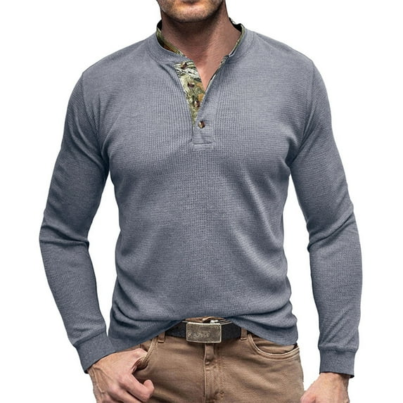 Tuphregyow Men's Travel Henleys Neck Ribbed Shirts Clearance Trendy Solid Fashion Dressy Leisure with Pocket Tunic Long Sleeve Office Tops Office Outdoor Elastic Blouse New Style Gray XL