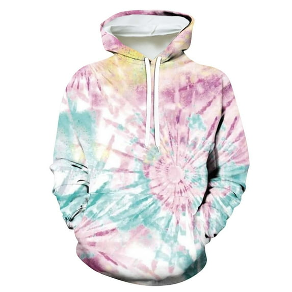 Tuphregyow Men's Ultra Comfy Hoodie with Tie-Dye Print - Loose Hooded Sweatshirt with Long Sleeve and Pockets Multicolor XL