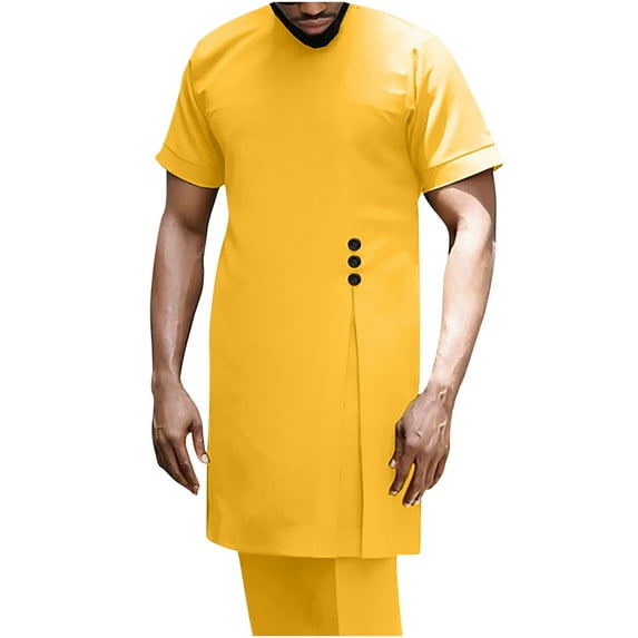 Tuphregyow Men's Vintage Stand Collar Patchwork Long-Sleeved Costume Cosplay Coat: Comfy, Slouchy Fit, Elastic Lightweight Fabric, and Loose Style Yellow M