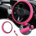 thumbnail image 1 of Tuphregyow Microfiber Breathable Ice Silk Steering Wheel Cover - Warm in Winter, Cool in Summer, Non-Slip and Easy to Install (Black) Hot Pink, 1 of 8