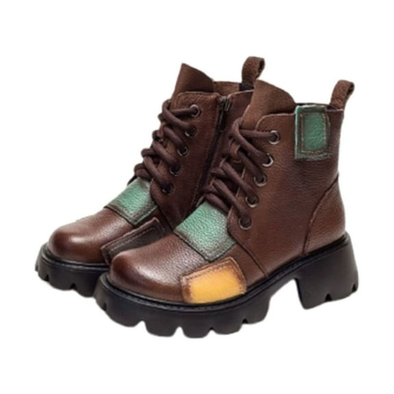 Tuphregyow New Arrival Women's Round Toe Lace Up Low Heel Short Woolen Boots with British Velvet, Perfect for Fall and Winter Fashion Trends Brown 40