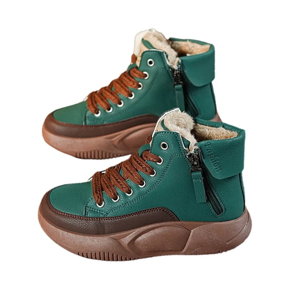 Tuphregyow New Women's Double Zipper High Top Winter Cotton Shoes Velvet Lined, Non Slip Soles, Warm and Lightweight, Outdoor Comfort Office Wear, Classic Green Design, Gift Green 39