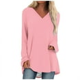 thumbnail image 1 of Tuphregyow Plus Size Women's V-Neck Tunic Top - Solid Color Pleated Long Sleeve Casual Shirt Pink XL, 1 of 5