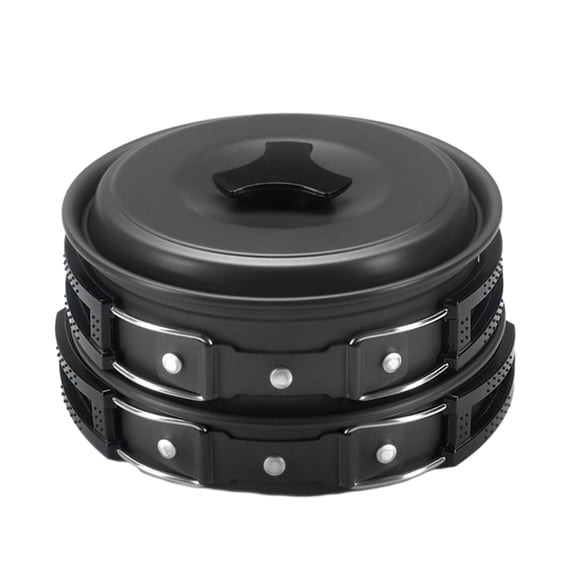 Tuphregyow Portable Camping Cookware Set Aluminum Outdoor Cookset for Hiking, BBQ, and Picnics, Including Cooking Pan Black