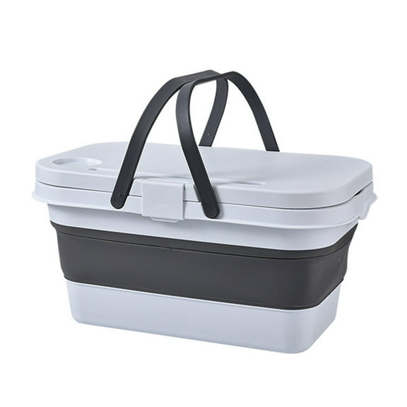 Tuphregyow Portable Picnic Basket for 2 with Multi-Function Lid, Food Tray Table, Phone Slot, and Cup Holder - Ideal for Picnics, Beach, Camping, Hiking, and Fishing White