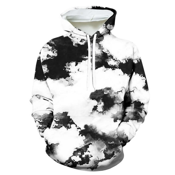 Tuphregyow Stylish Men's Tie-Dye Hooded Sweatshirt - Ultra Comfy Pullover Hoodie with Long Sleeves, Drawstring, and Pockets Black XXXXL